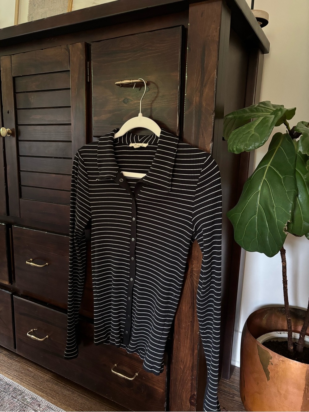 Madewell Black & White Striped Ribbed Blouse